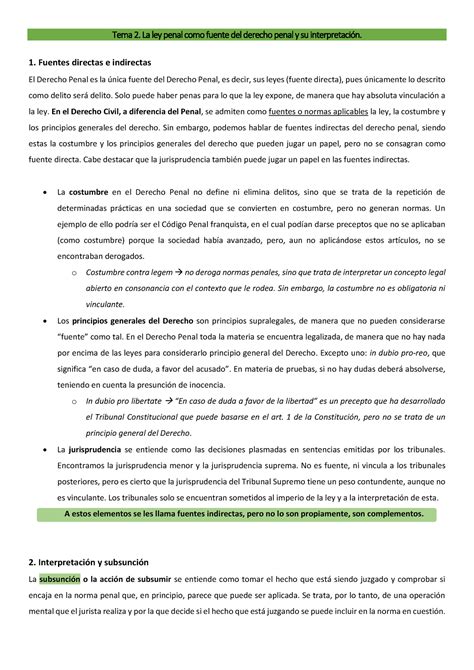 Tema 2 Penal I Apuntes Tomados En Clase Tema 2 La Ley Penal Como Fuente Del Derecho Penal Y