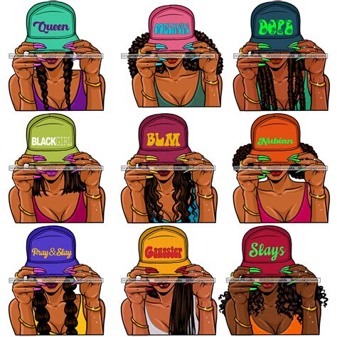 Bundle 9 Designs Afro Woman Wearing Baseball Hat Dope Melanin Nubian U