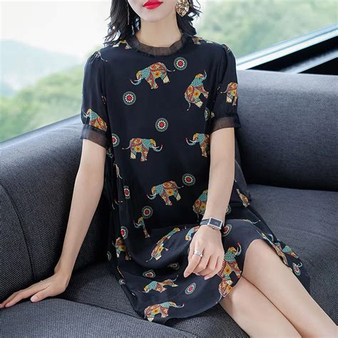 High Quality 72501 Dress Summer New 2018 Printing Thin Real Silk Dress ...