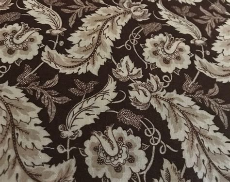 Dark Brown Fabric With Beige And Cream Floral Designfabric By The Yard100 Quilters Cotton