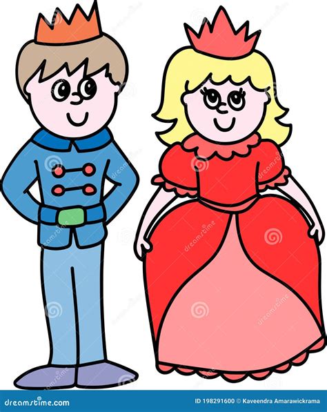 Cartoon Prince And Princess Illustration On White