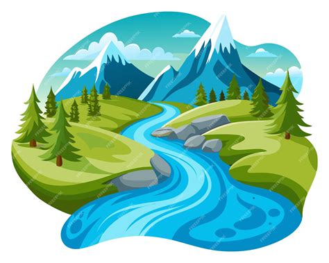 A river runs through a mountain landscape with a river and mountains in