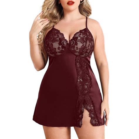 Avidlove Plus Size Lingerie For Women Sexy Satin Nightgown Lace