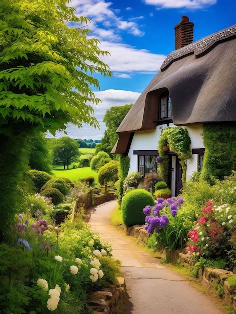 Premium Photo Photo Of A Charming English Countryside With Thatched