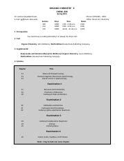 Ochem Class Syllabus Pdf Organic Chemistry Ii Chem Spring