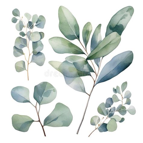 Eucalyptus Watercolor Set Separate White Background Stock Illustration ...