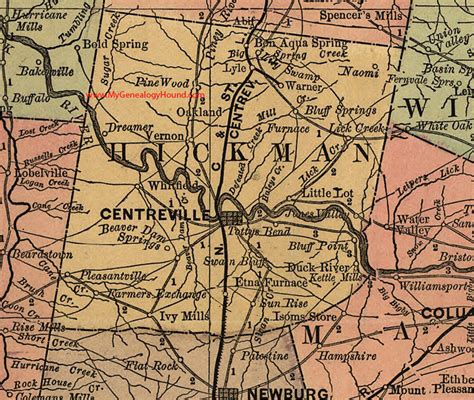 Hickman County, Tennessee 1888 Map