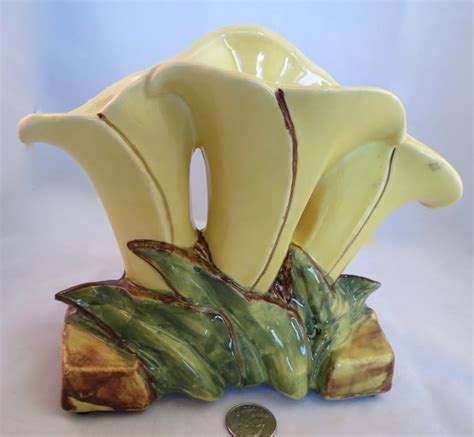 Vintage Mccoy Yellow Triple Lily Vase C 1950 Etsy