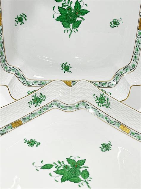 Chinese Bouquet Apponyi Green Porcelain Salad Dishes From Herend