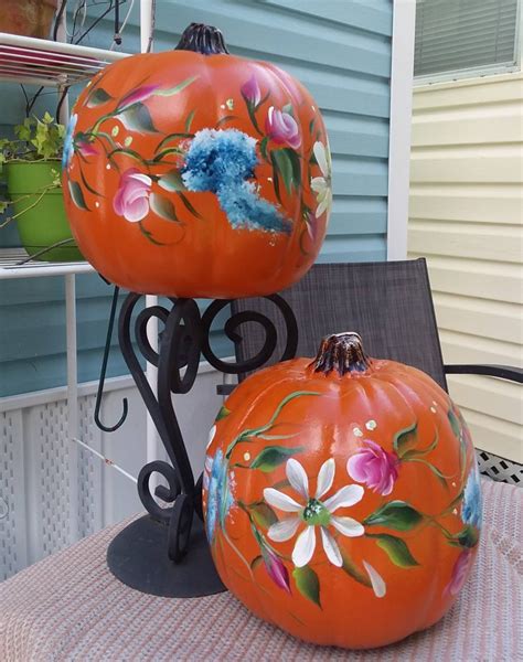 Decorative Fall Floral Painted Pumpkin Etsy