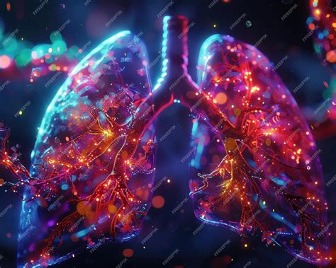 Lungs entangled in glowing neon fibers depicting advanced pulmonary