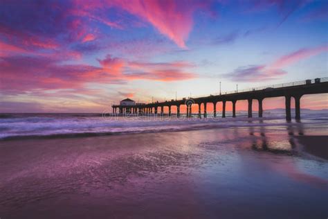 Stunning Sunset at Manhattan Beach Pier Stock Image - Image of ...