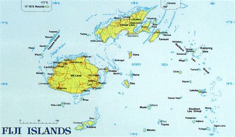 A Large Map Of Fiji With All The Towns And Major Roads On It S Side