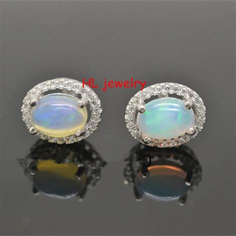 Australia Natural Fire Opal 6x8mm Oval 925 Sterling Silver Stud