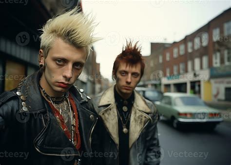 Retro gritty photograph, Two British punk rock men from the 1970s. AI ...