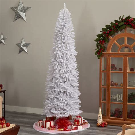 Nearly Natural 9ft Slim White Artificial Christmas Tree With 600 Warm