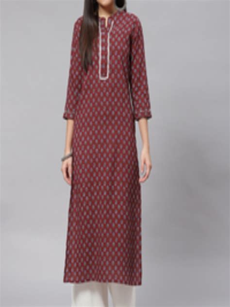 Buy Mokshi Women Maroon And Blue Floral Print Straight Kurta Kurtas For