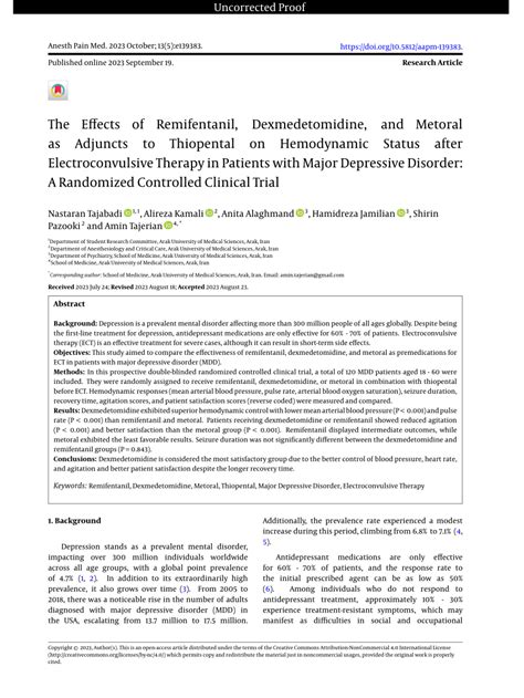 PDF The Effects Of Remifentanil Dexmedetomidine And Metoral As