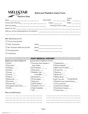 Fillable Online Wellstar Wellstar Adult And Pediatric Intake Form