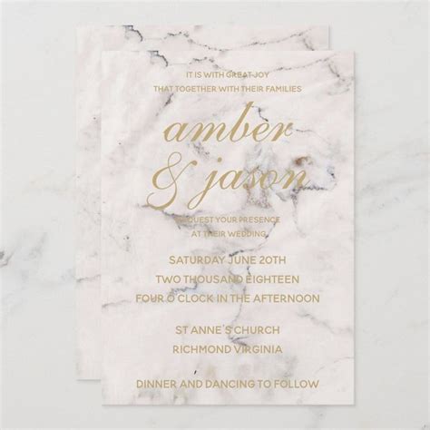 Black And Rose Gold Marble Wedding Invitation Zazzle Marble