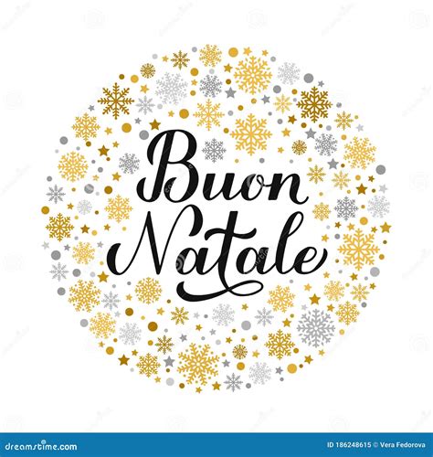 Buon Natale Calligraphy Hand Lettering With Gold And Silver Snowflakes