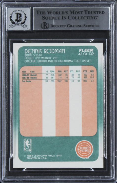 Dennis Rodman Signed Fleer Rc Inscribed Hof Bgs