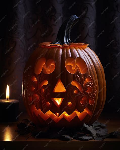 Premium Ai Image Eerie Halloween Pumpkin Carving In Dimly Lit Room