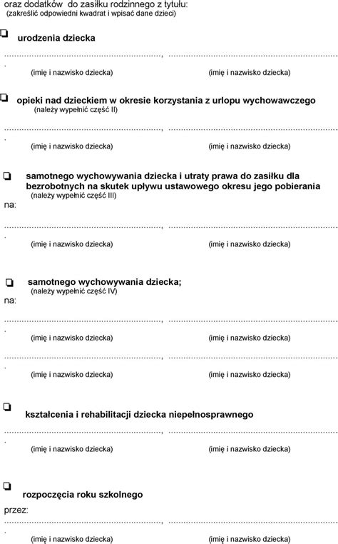 WZÓR WNIOSEK O USTALENIE PRAWA DO ZASIŁKU RODZINNEGO ORAZ DODATKÓW DO