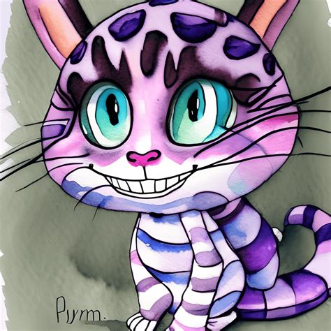 Cheshire Cat Kawaii Chibi Watercolor · Creative Fabrica