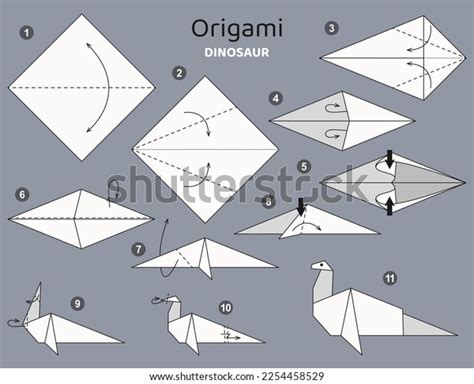 Origami Tutorial Origami Scheme Kids Dinosaur Stock Vector (Royalty ...