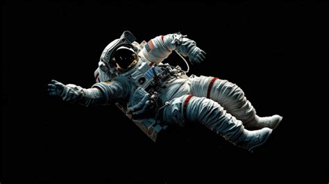 Astronaut Isolated While Floating On Black Background Astronaut Space