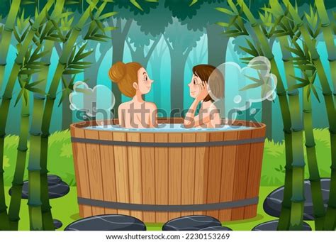 Women Hot Tub Spa Forest Illustration Stock Vector Royalty Free Shutterstock