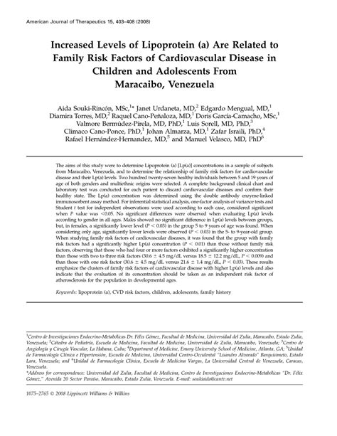 (PDF) Increased levels of Lipoprotein (a) are related to family risk ...