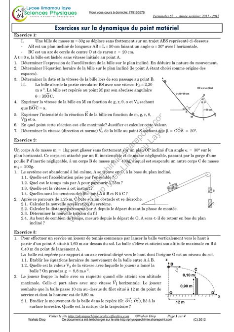 SOLUTION Exercices Sur La Dynamique Du Point Materiel Studypool