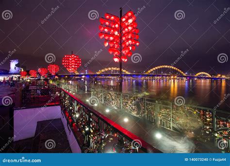 Love Bridge And Dragon River Bridge Rong Bridge In Da Nang Editorial