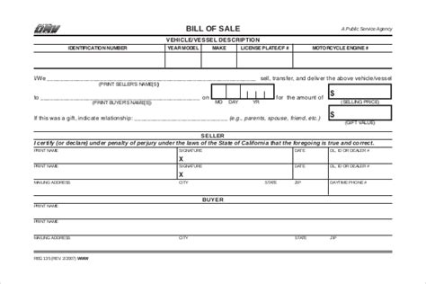 Calif Dmv Bill Of Sale