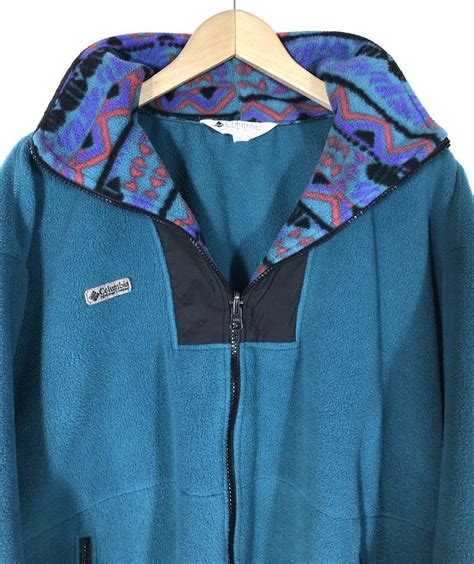 Vintage 90s Columbia Teal Purple Aztec Tribal Fleece Jacket Full Zip