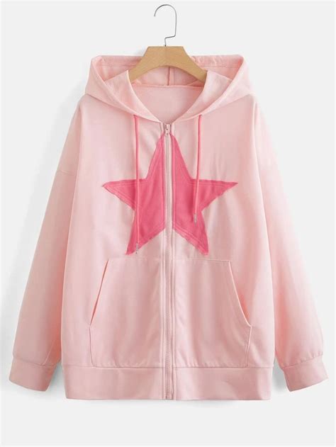 Romwe Star Print Zip Up Drawstring Hoodie In 2023 Fashion Clothes Women Star Clothing