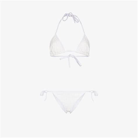 Fendi Jacquard Logo Triangle Bikini In White ModeSens