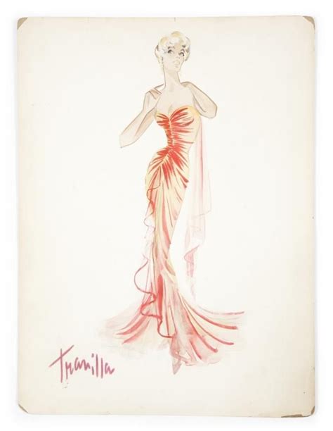 A Mixed Media On Board Sketch Of A Travilla Gown The Model Resembles