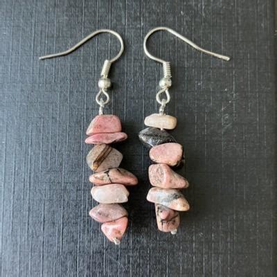 Boucles D Oreille En Pierre Rhodonite L Aurore C Leste