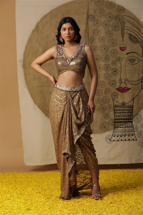 Indian Golden Dhoti Set For Women Wedding Occasion Etsy