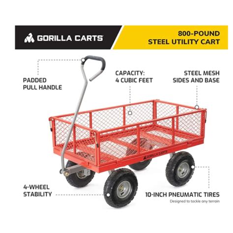 Gorilla Carts 800 Pound Capacity Heavy Duty Steel Mesh Versatile