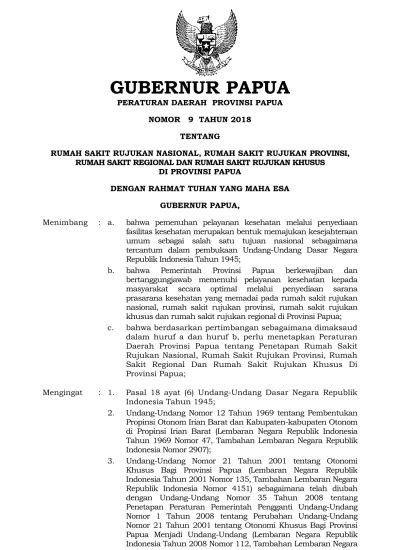 GUBERNUR PAPUA PERATURAN DAERAH PROVINSI PAPUA