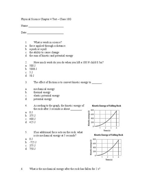 Chapter 4 Test Questions Potential Energy Kinetic Energy