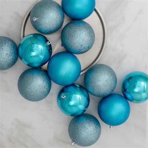 12ct Turquoise Blue Shatterproof 4 Finish Christmas Ball Ornaments 4 100mm Christmas Central