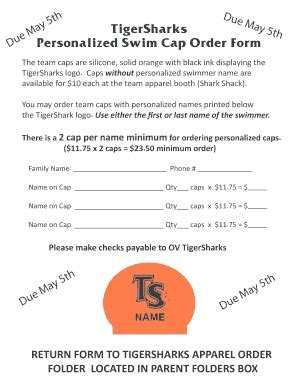 Fillable Online Tigershark Swim Cap Form Fax Email Print Pdffiller