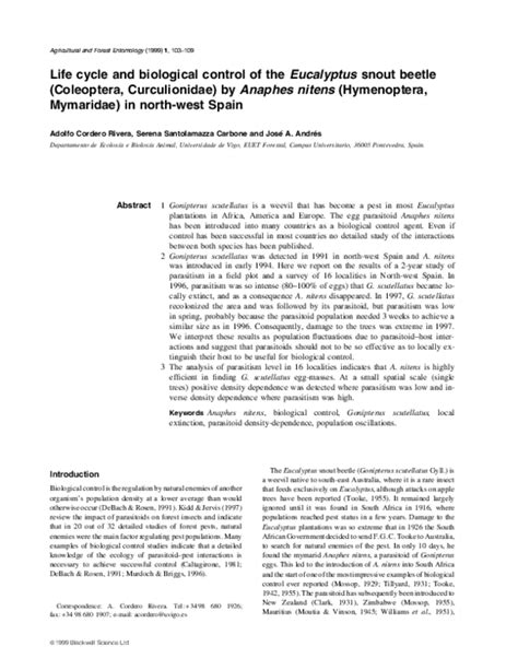 (PDF) Life cycle and biological control of the Eucalyptus snout beetle ...