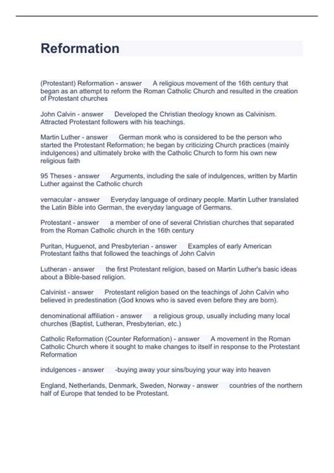 Reformation Questions with correct Answers - Reformation - Stuvia US