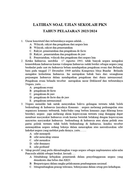 Latihan Soal Us Ppkn 2023 2024 Pdf